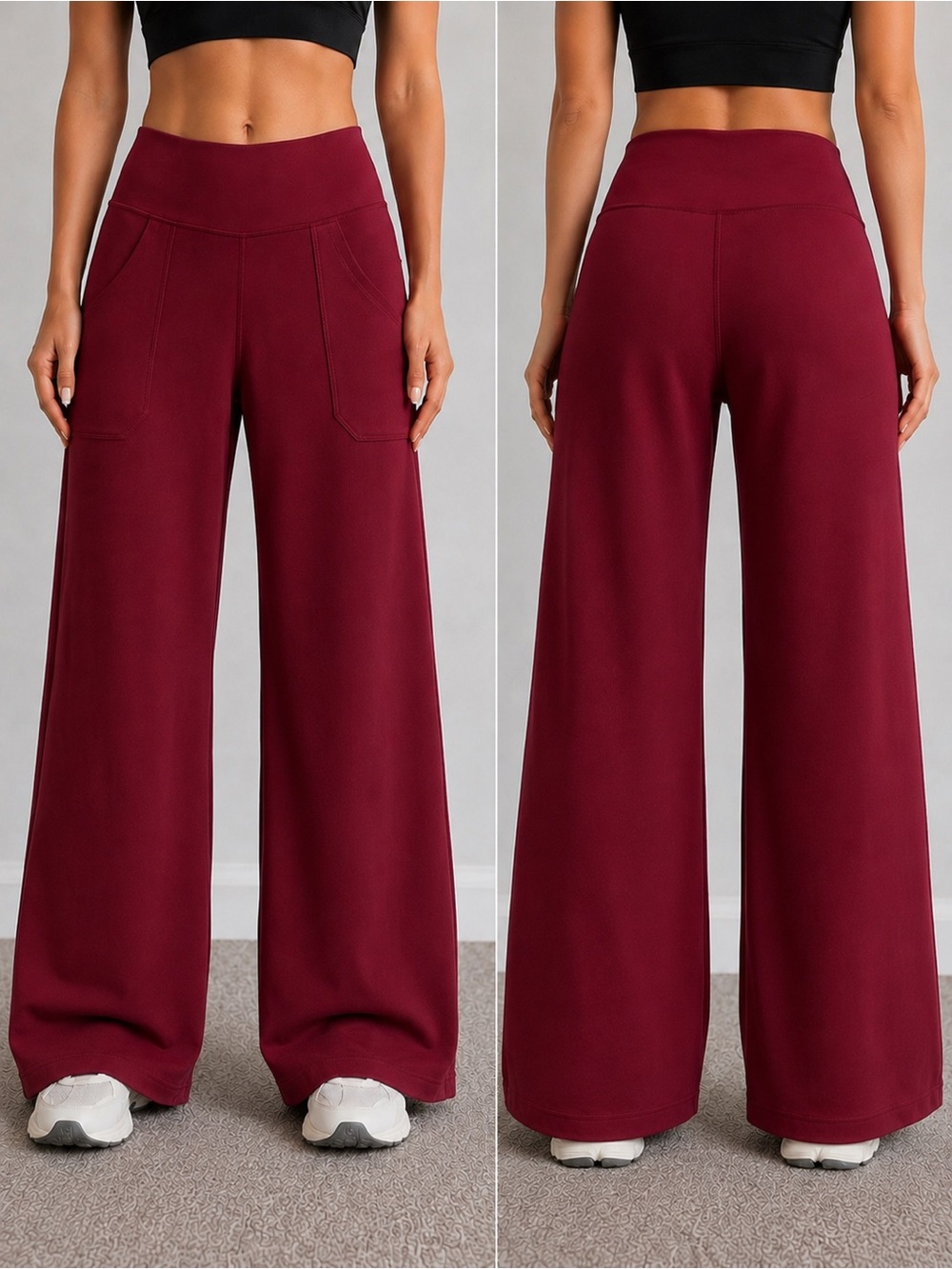 Women's Burgundy Wide-Leg Active Pants